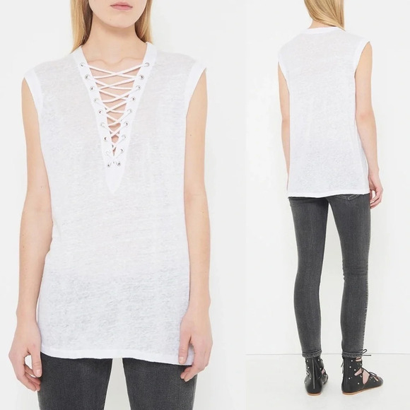 New IRO Tissa Slub Knit Top Lace Up White NWT Bohemian Women’s XL - Picture 3 of 16